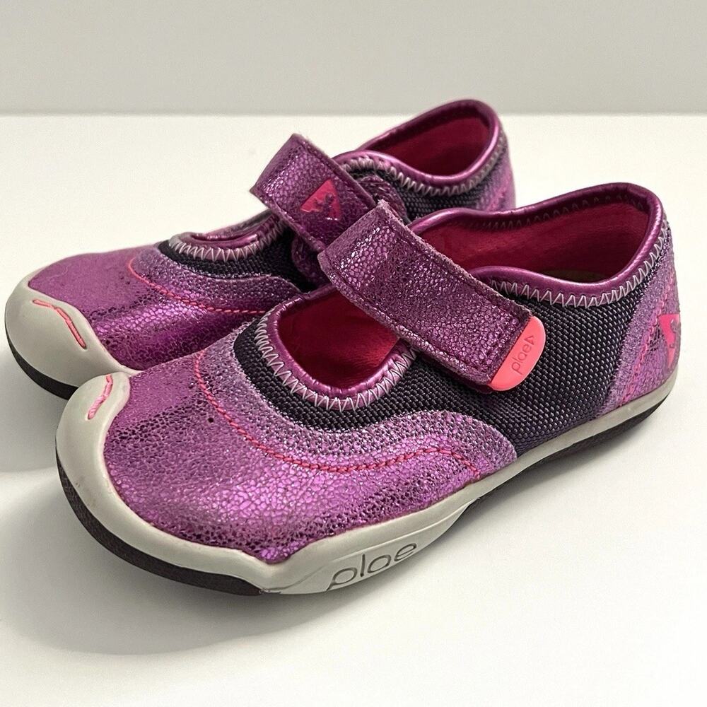 Plae Shoes Purple Metallic Emme Shimmer Suede Air Mesh Mary Jane Girls 8 Toddler
